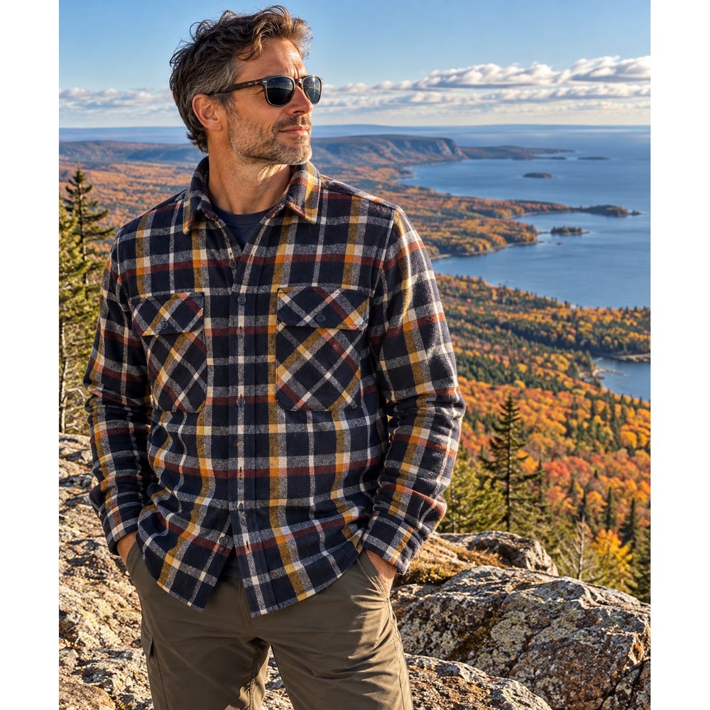 Patagonia Recycled Wool Shirt Men L Rebel Plaid Navy Blue 50785